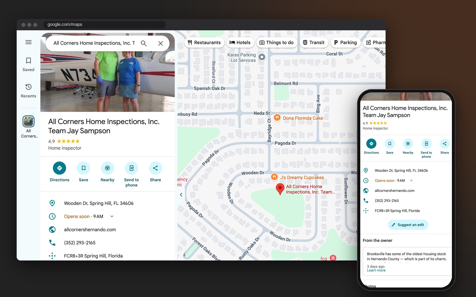 All Corners Home Inspection Google Business Profile updates on Google Maps, managed by ApeShot Productions