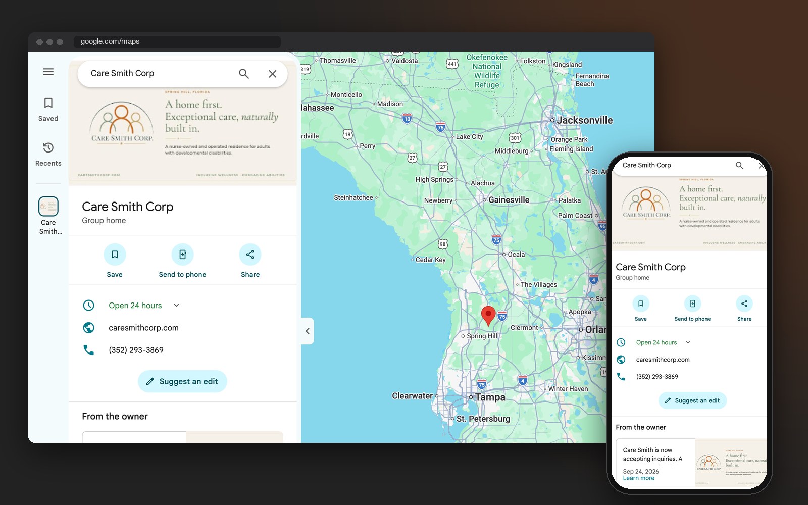Care Smith Google Business Profile on Google Maps, managed by ApeShot Productions