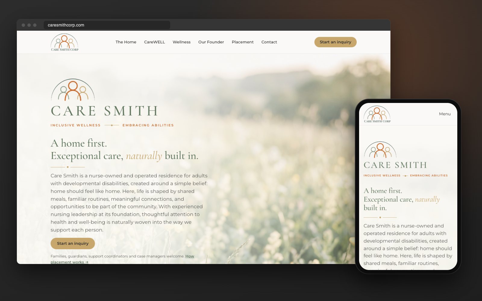 Care Smith website on desktop and phone, built by ApeShot Productions